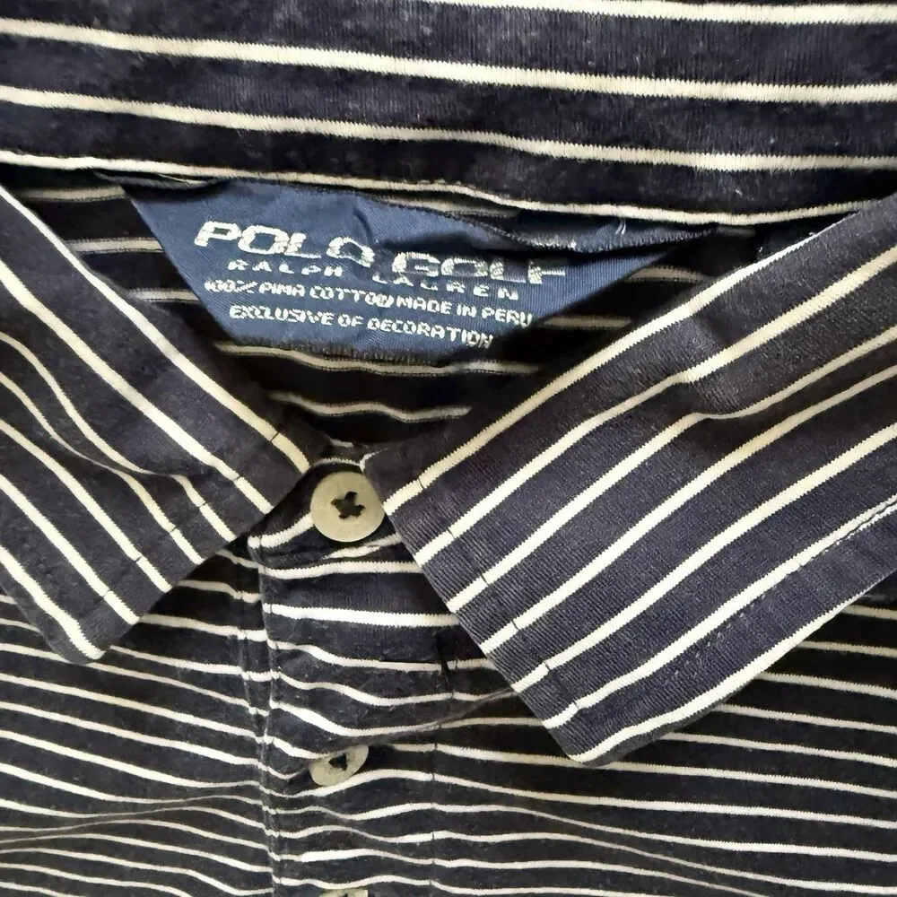 Ralph Lauren Polo Golf Shirt Mens Striped Short Sleeve Pima Cotton Soft Touch M